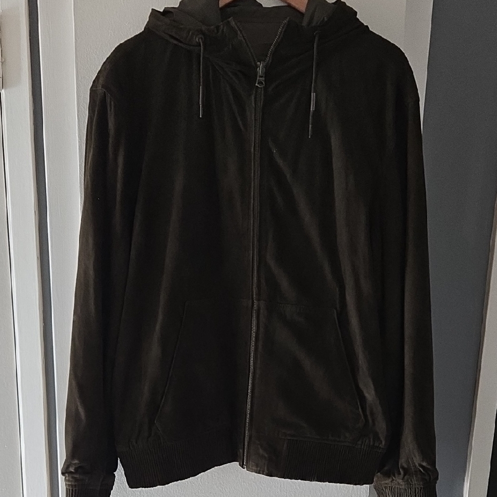 Ralph Lauren Polo Suede Reversible Dark Brown Zip-Front Hoodie